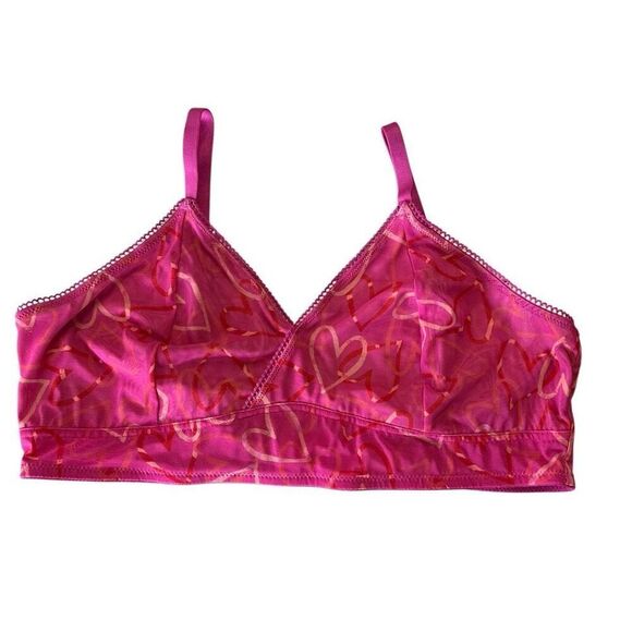 NWT ARIZONA BODY Bralette XXL Pink Graffiti Heart Print Mesh Bra Wireless Light - Picture 7 of 10